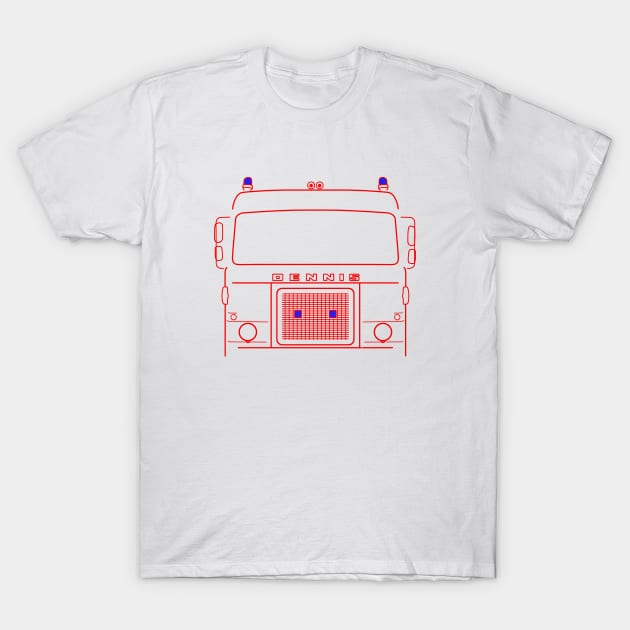 Dennis D Series 1970s British classic fire engine outline red T-Shirt by soitwouldseem